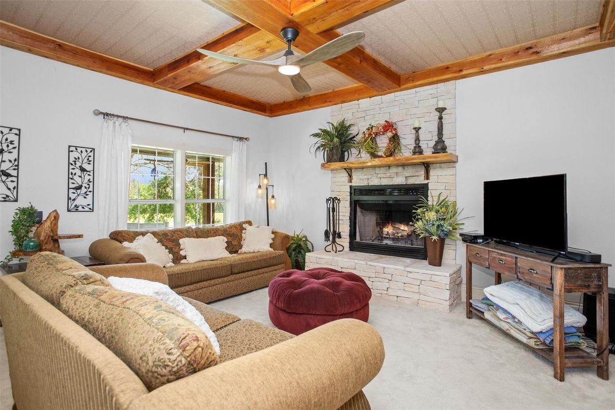 Fireplace, Interior, Living room, Stone Walls, Wooden Beams