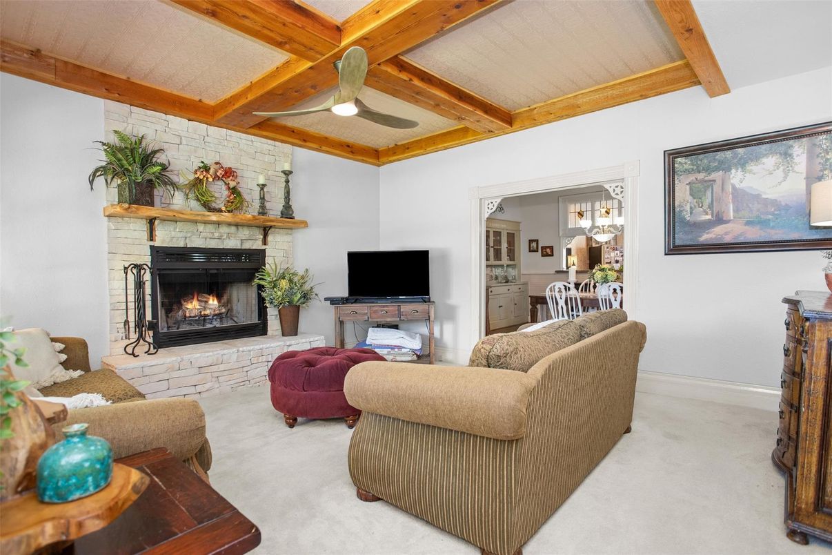Fireplace, Interior, Living room, Stone Walls, Wooden Beams