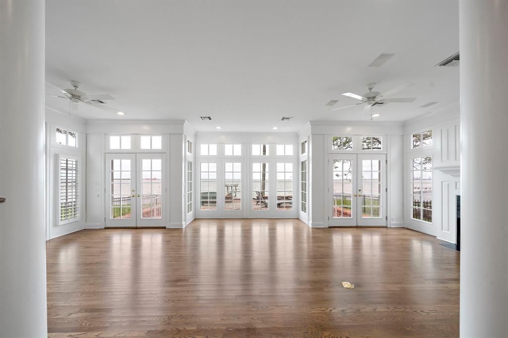 Empty room, Fireplace, Interior, Recessed Lighting, Wood Texture Flooring