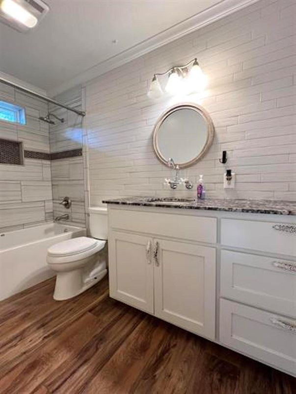 Bathroom, Glass Shower, Interior, Wood Texture Flooring