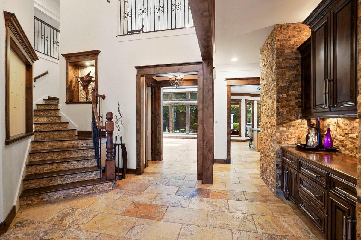 Chandelier, Interior, Recessed Lighting, Stone Walls
