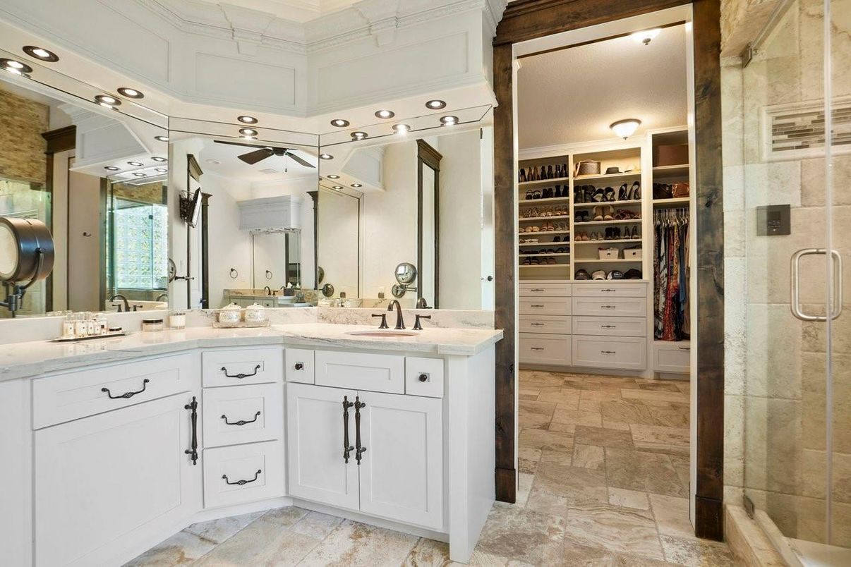 Bathroom, Dual Sink Vanities, Glass Shower, Interior, Recessed Lighting
