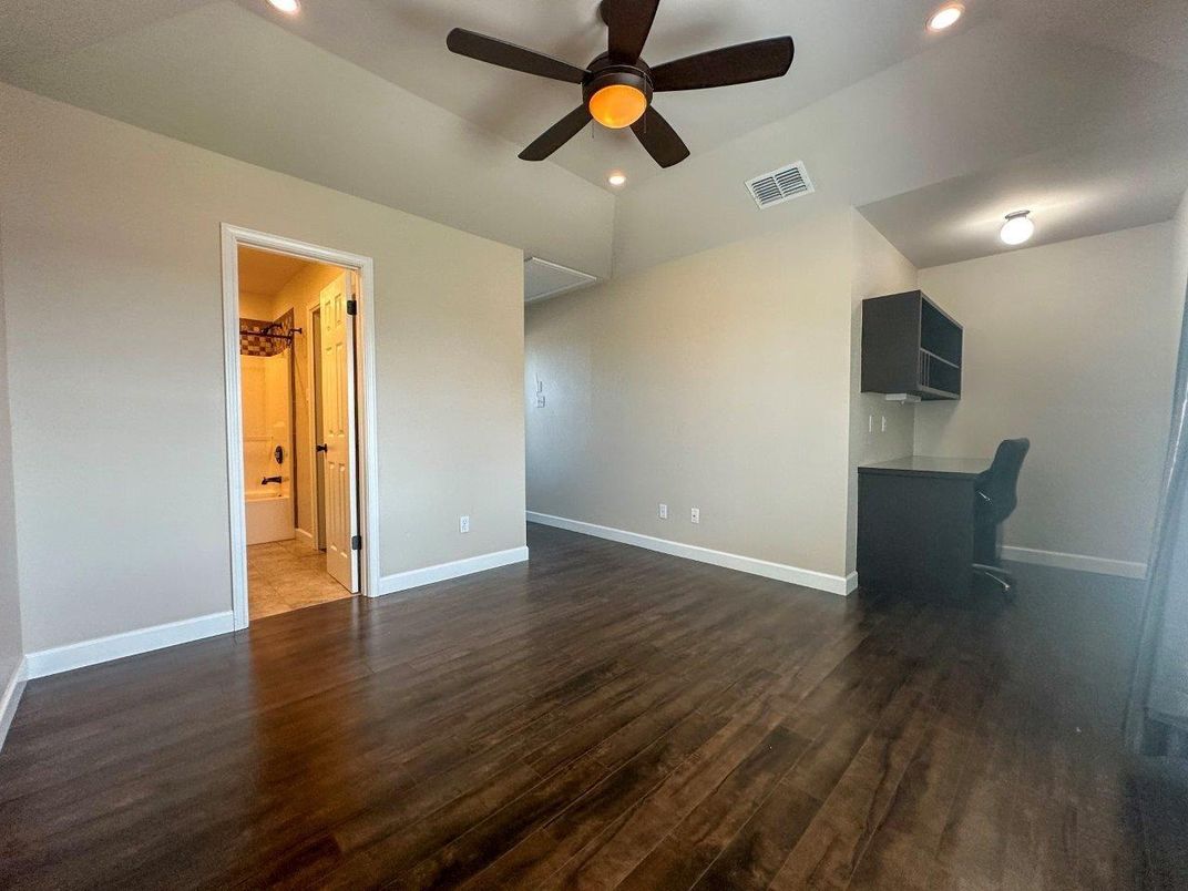 Bathroom, Empty room, Interior, Recessed Lighting, Wood Texture Flooring