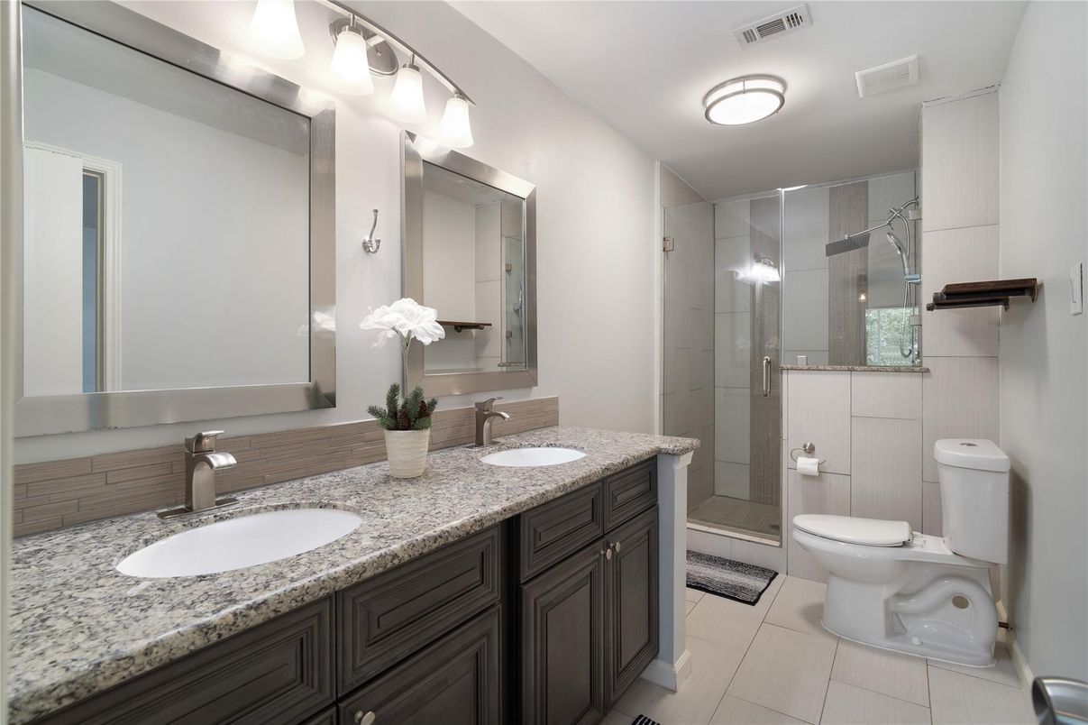 Bathroom, Dual Sink Vanities, Glass Shower, Interior