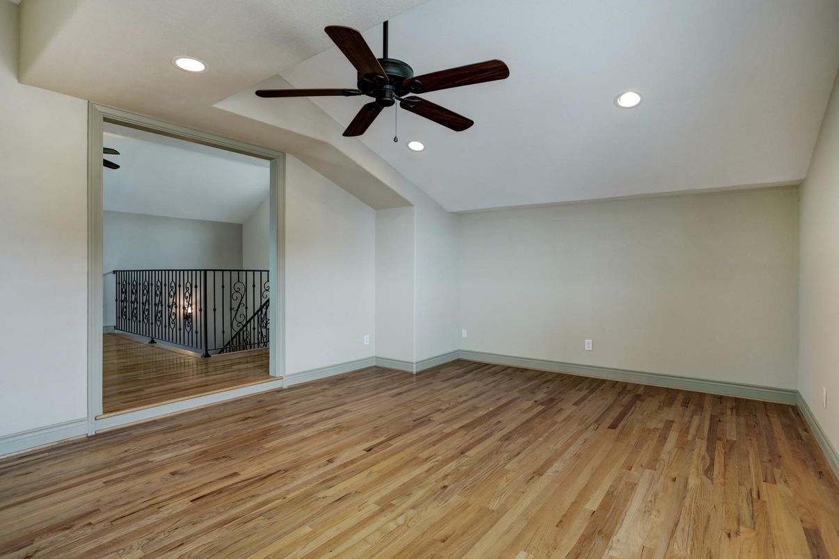 Empty room, Fireplace, Interior, Recessed Lighting, Wood Texture Flooring