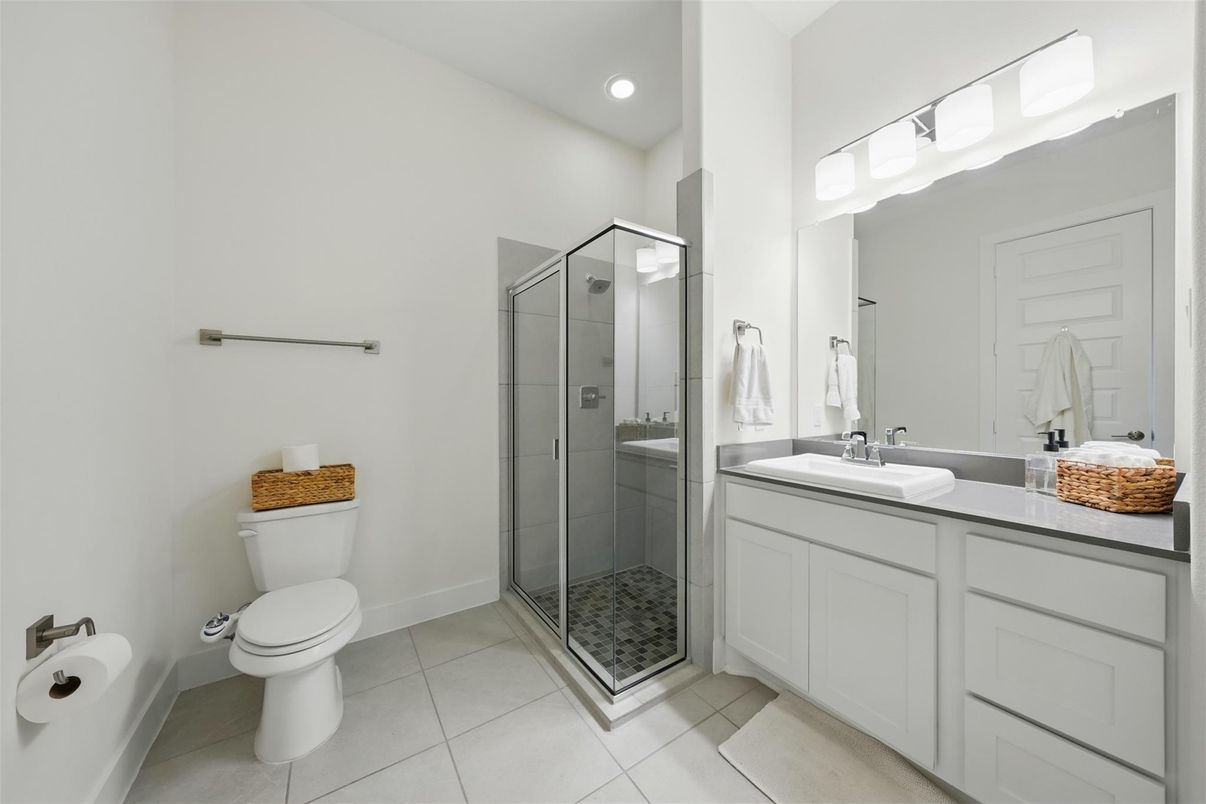 Bathroom, Glass Shower, Interior, Recessed Lighting
