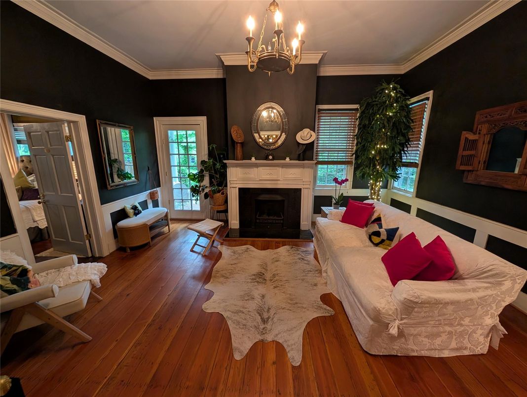 Chandelier, Fireplace, Interior, Living room, Wood Texture Flooring