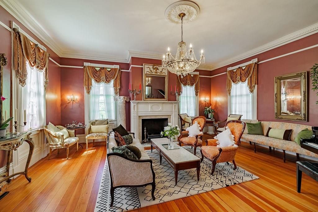 Chandelier, Fireplace, Interior, Living room, Wood Texture Flooring