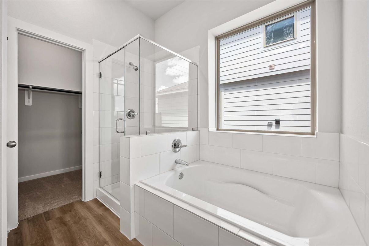 Bathroom, Glass Shower, Interior, Wood Texture Flooring