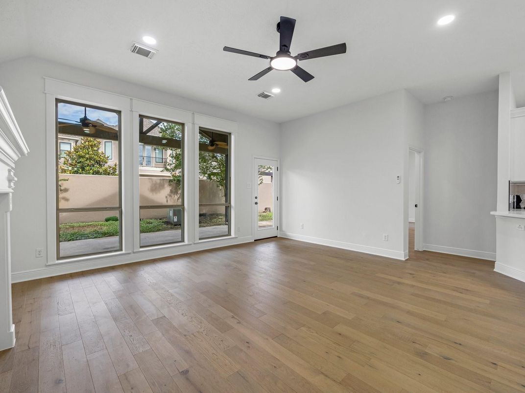 Empty room, Interior, Recessed Lighting, Wood Texture Flooring
