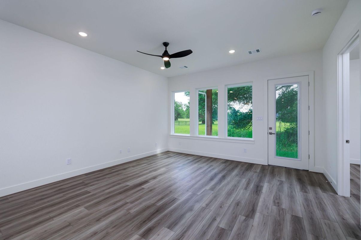 Empty room, Interior, Recessed Lighting, Wood Texture Flooring