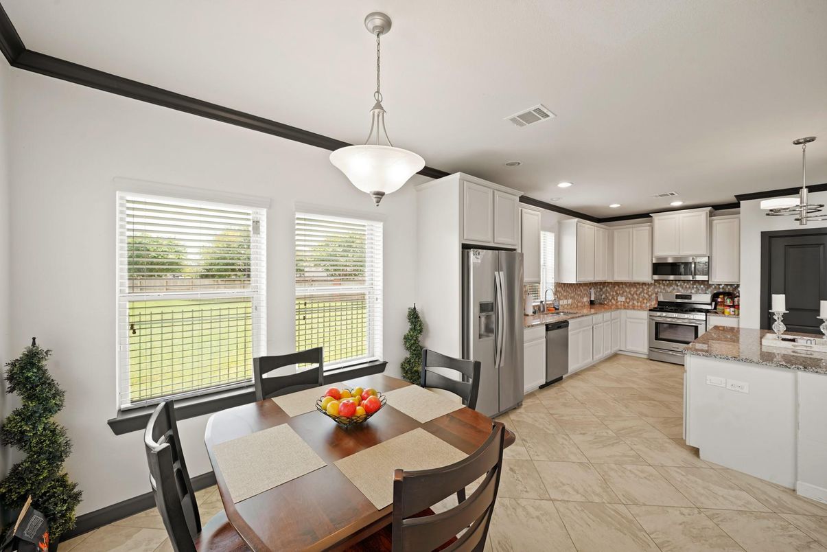 Dining room, Interior, Kitchen, Marble, Pendant Lights, Recessed Lighting, Stainless Steel Appliances