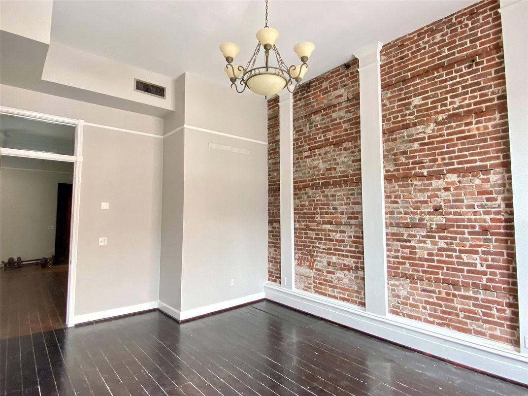 Chandelier, Empty room, Interior, Stone Walls, Wood Texture Flooring