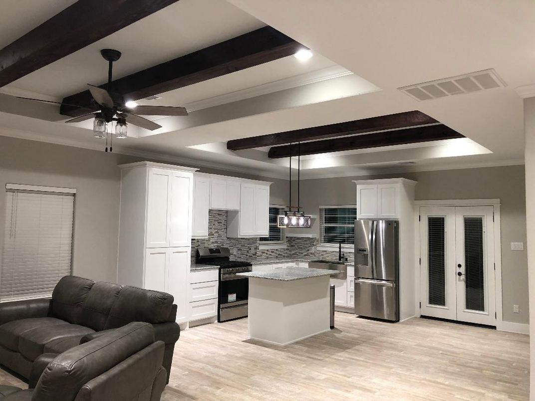 Interior, Kitchen, Pendant Lights, Stainless Steel Appliances, Wood Texture Flooring