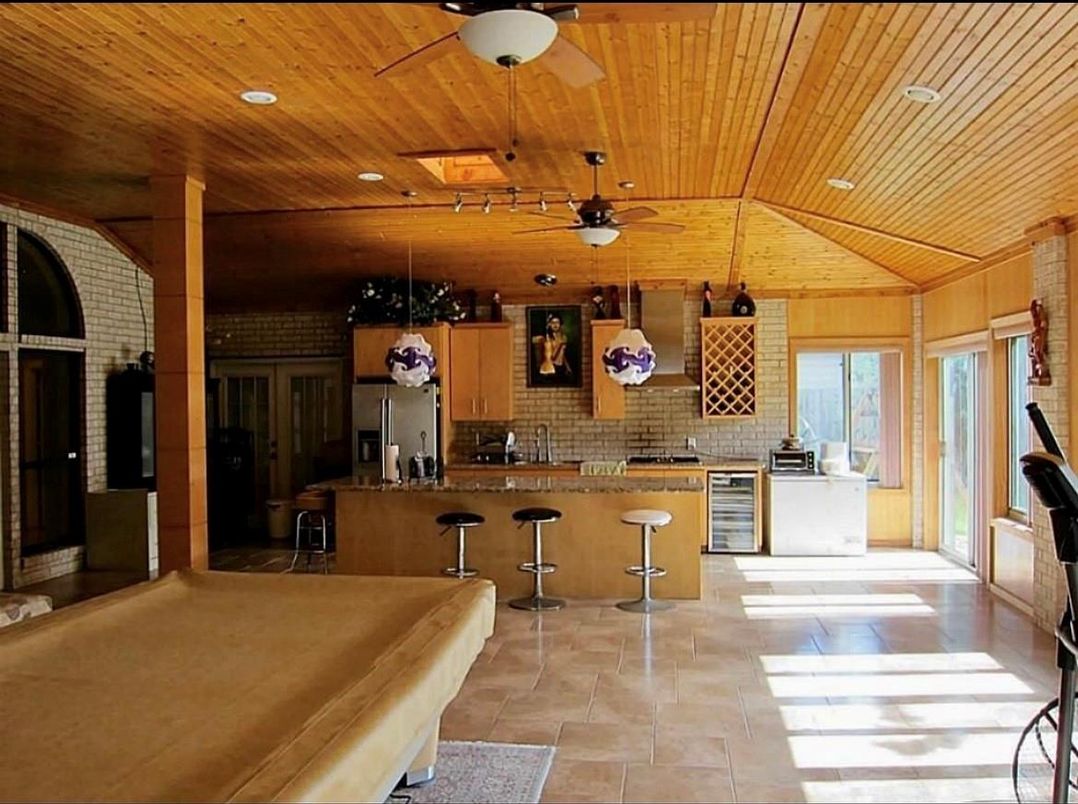 Interior, Recessed Lighting, Stone Walls, Wooden Ceilings
