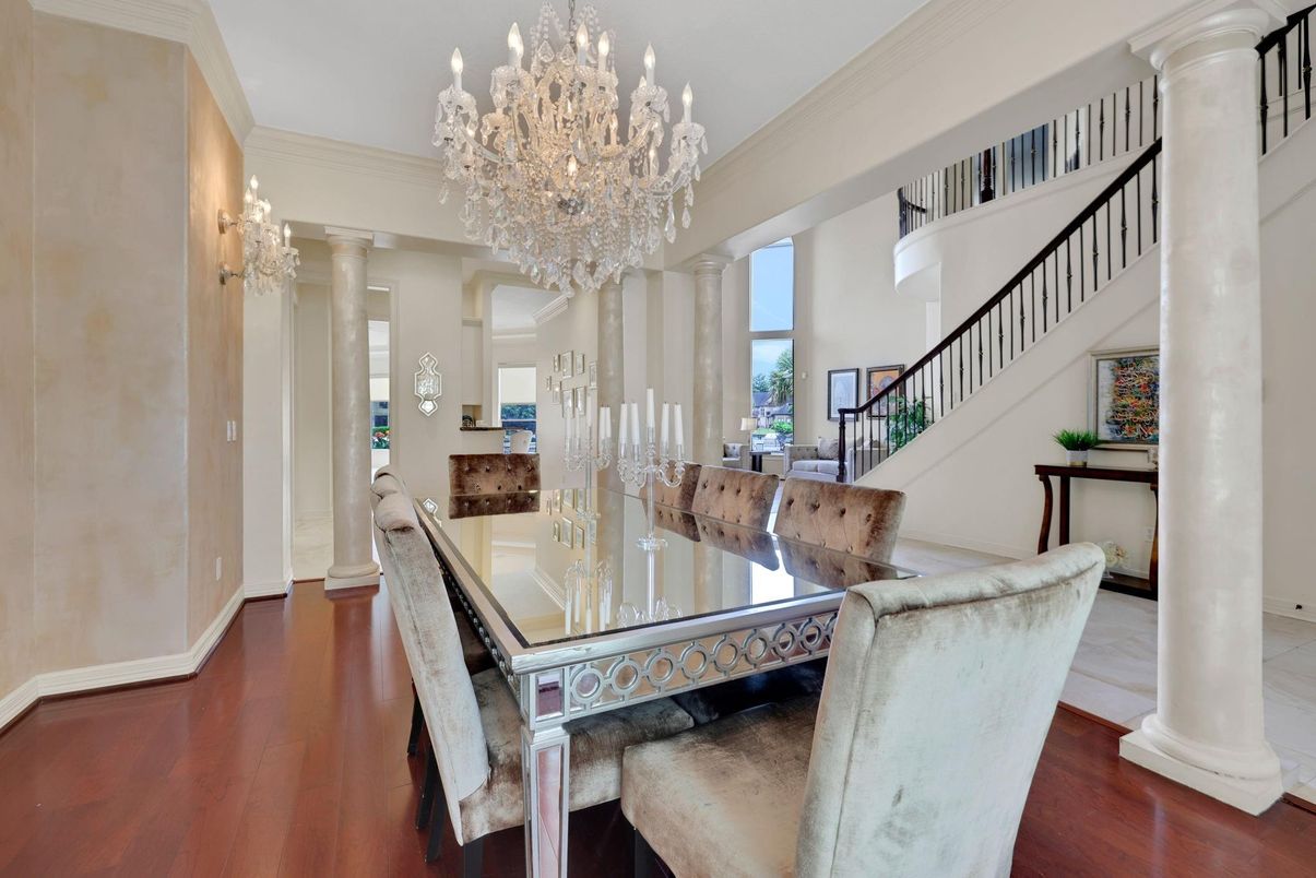 Chandelier, Dining room, Interior, Wood Texture Flooring
