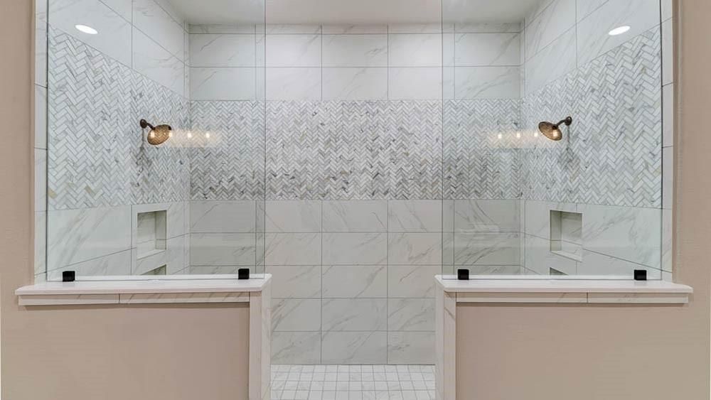 Bathroom, Glass Shower, Interior, Marble Walls, Recessed Lighting