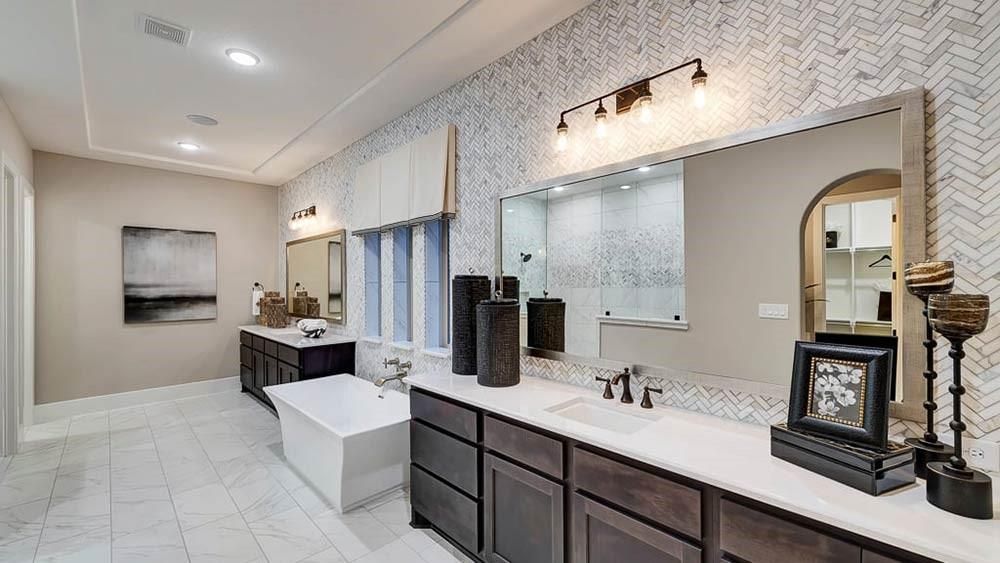 Bathroom, Dual Sink Vanities, Free Standing Baths, Interior, Marble, Recessed Lighting