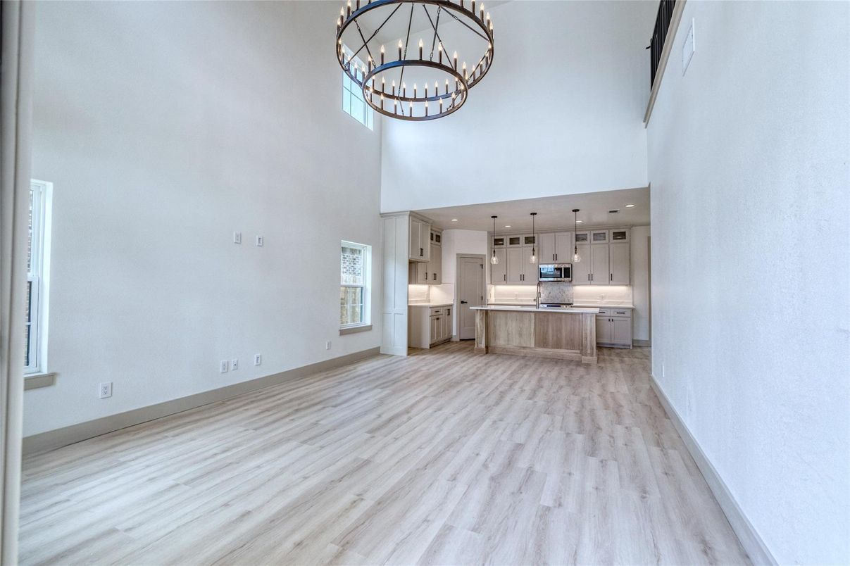 Chandelier, Interior, Kitchen, Pendant Lights, Recessed Lighting, Wood Texture Flooring