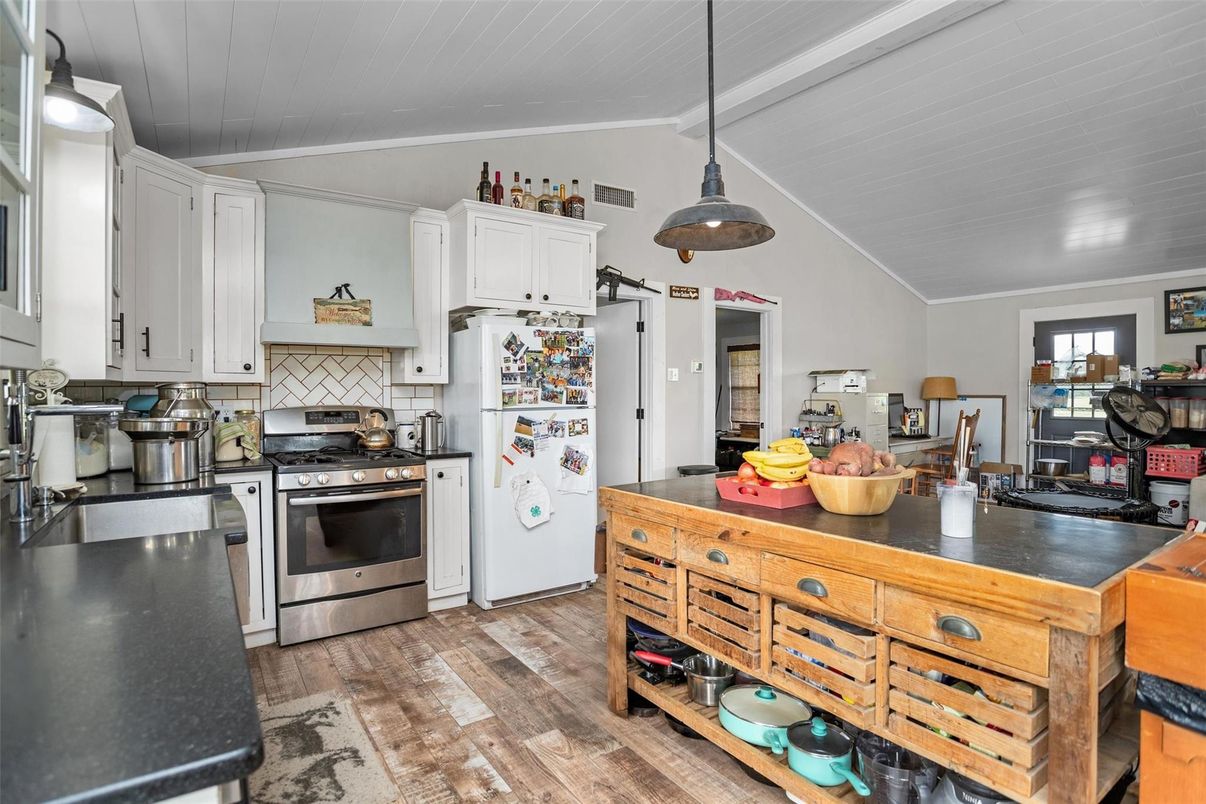 Interior, Kitchen, Pendant Lights, Stainless Steel Appliances, Wood Texture Flooring