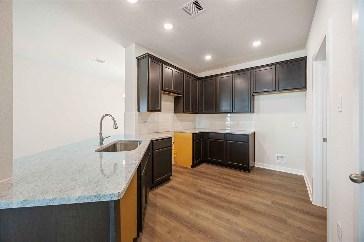 Interior, Kitchen, Recessed Lighting, Wood Texture Flooring
