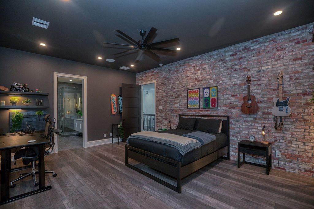 Interior, Recessed Lighting, Stone Walls, Wood Texture Flooring