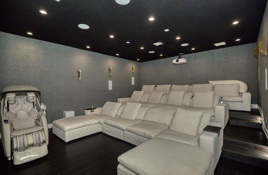 Interior, Recessed Lighting, Theatre Room, Wood Texture Flooring