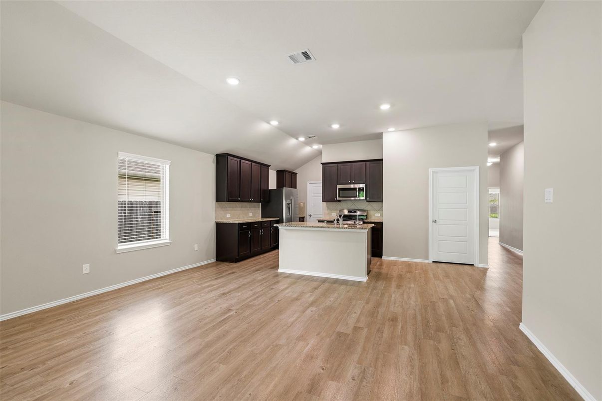 Interior, Kitchen, Recessed Lighting, Wood Texture Flooring