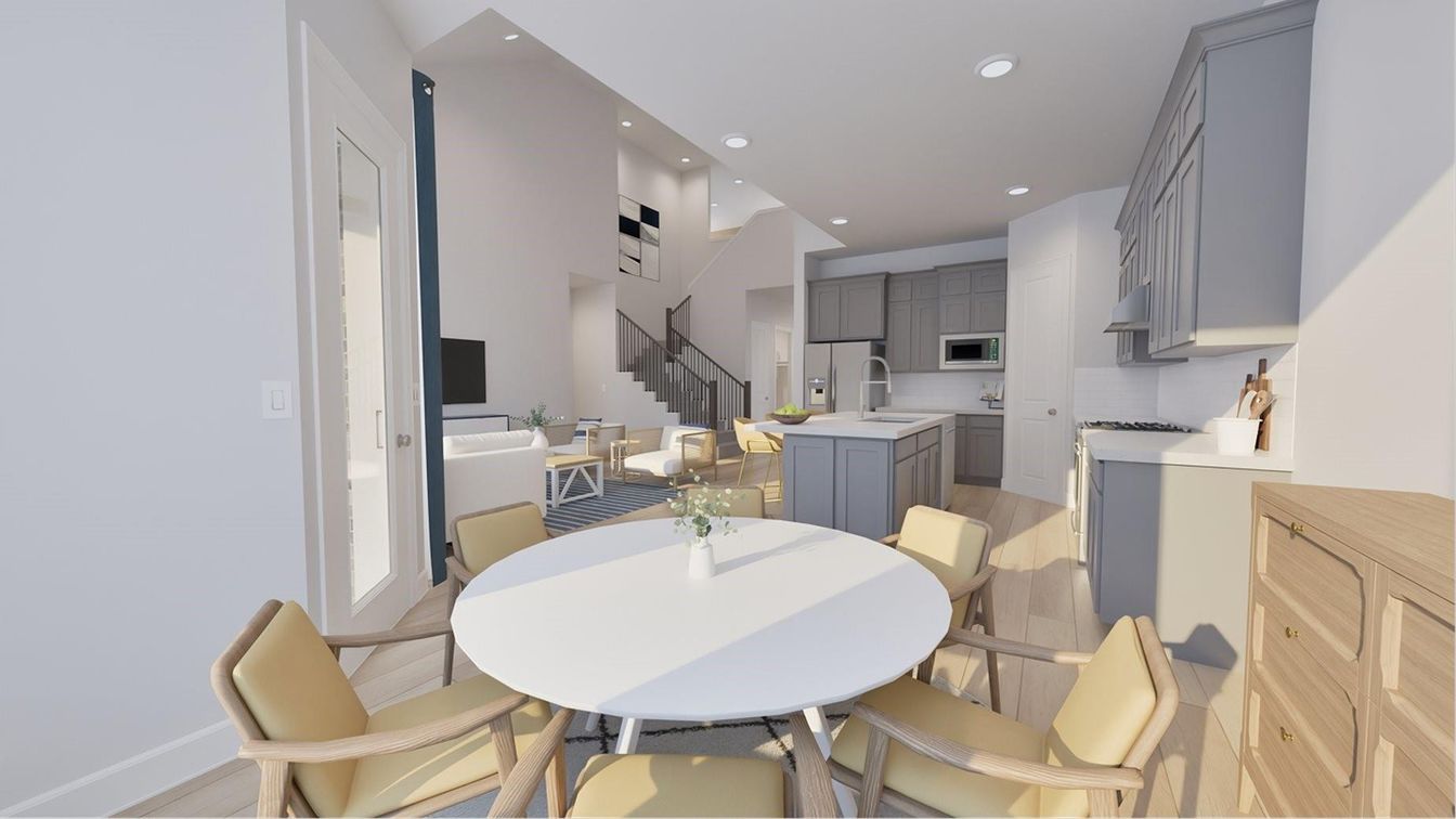 Dining room, Interior, Kitchen, Recessed Lighting, Wood Texture Flooring