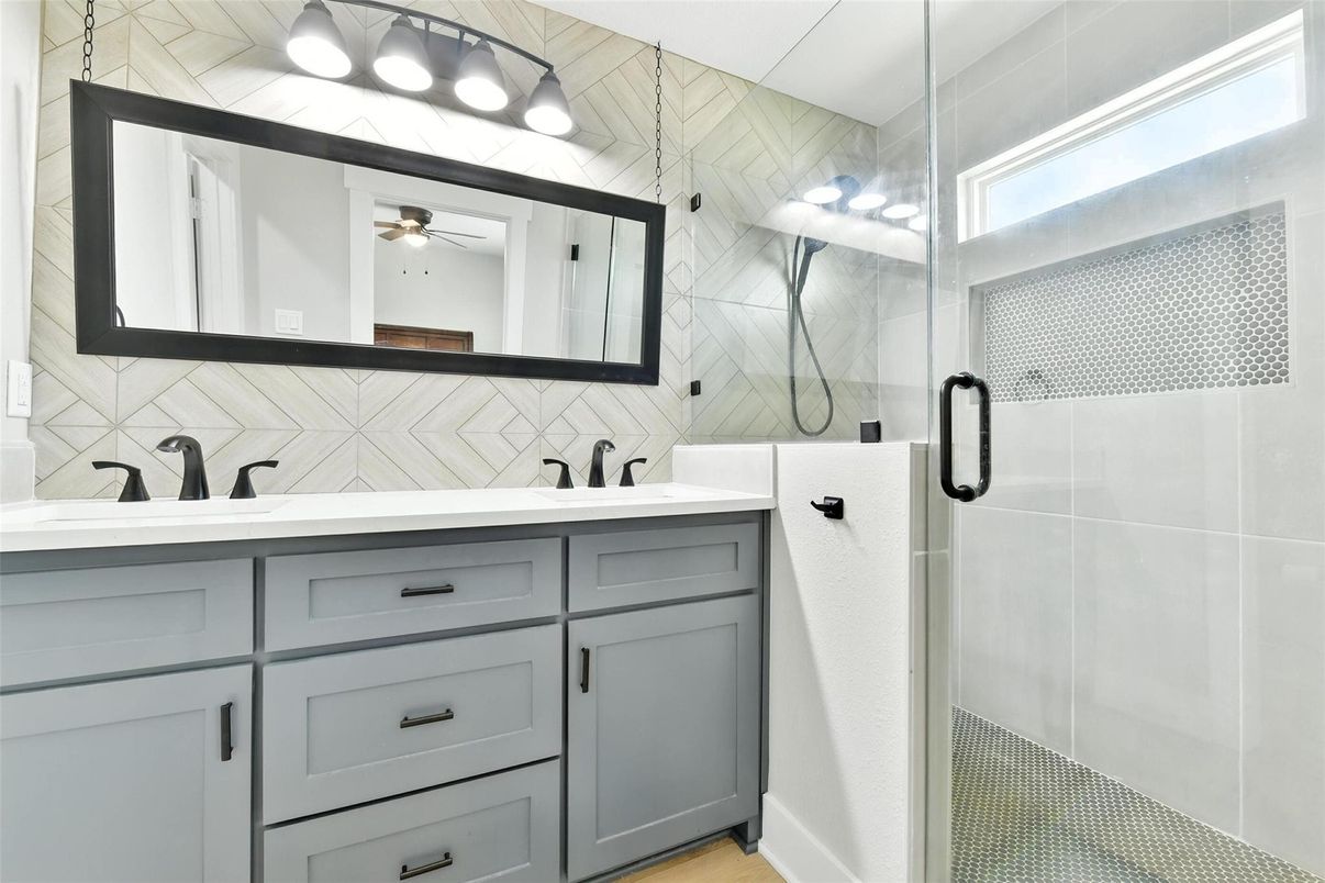 Bathroom, Dual Sink Vanities, Glass Shower, Interior