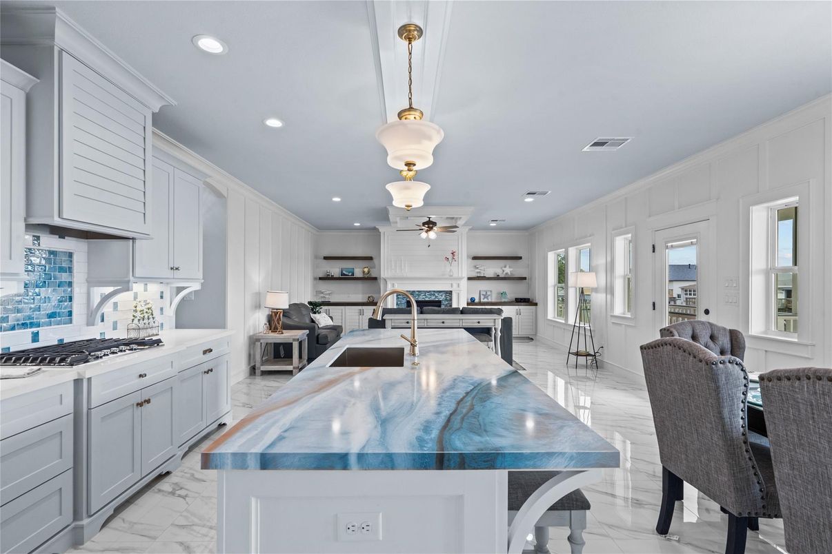 Interior, Kitchen, Marble, Pendant Lights, Recessed Lighting