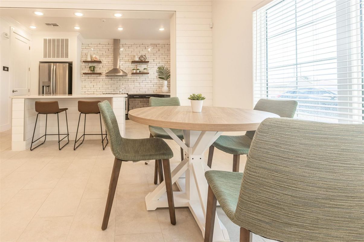 Dining room, Interior, Kitchen, Recessed Lighting, Stone Walls