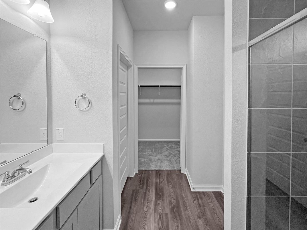 Bathroom, Interior, Recessed Lighting, Wood Texture Flooring