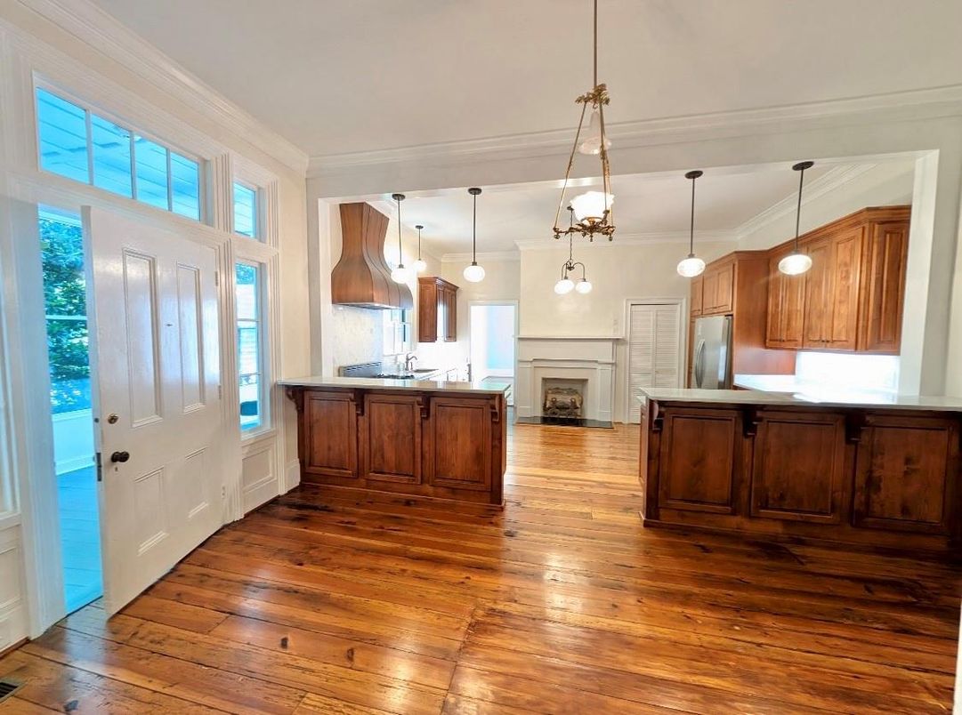 Interior, Kitchen, Pendant Lights, Stainless Steel Appliances, Wood Texture Flooring