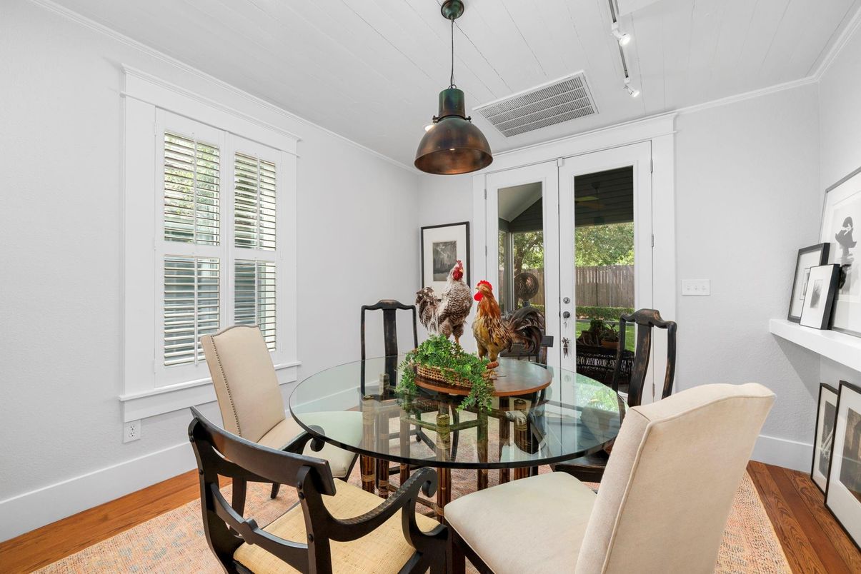 Dining room, Interior, Pendant Lights, Wood Texture Flooring