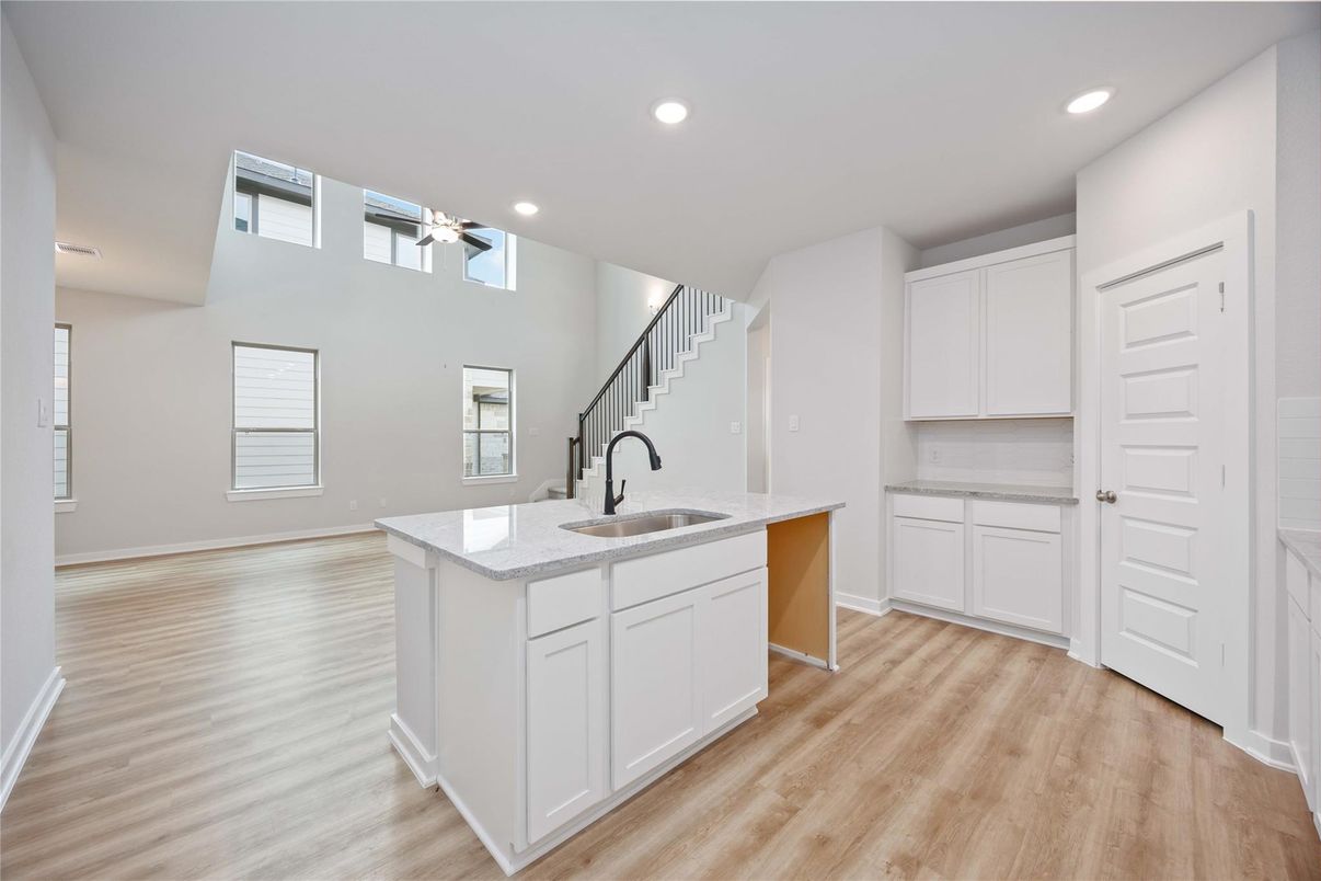 Interior, Kitchen, Recessed Lighting, Wood Texture Flooring