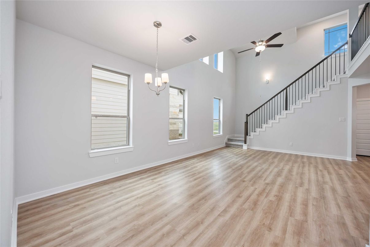 Empty room, Interior, Pendant Lights, Wood Texture Flooring