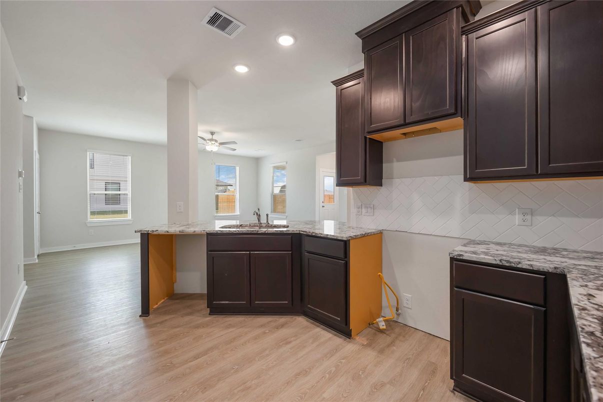 Interior, Kitchen, Recessed Lighting, Wood Texture Flooring