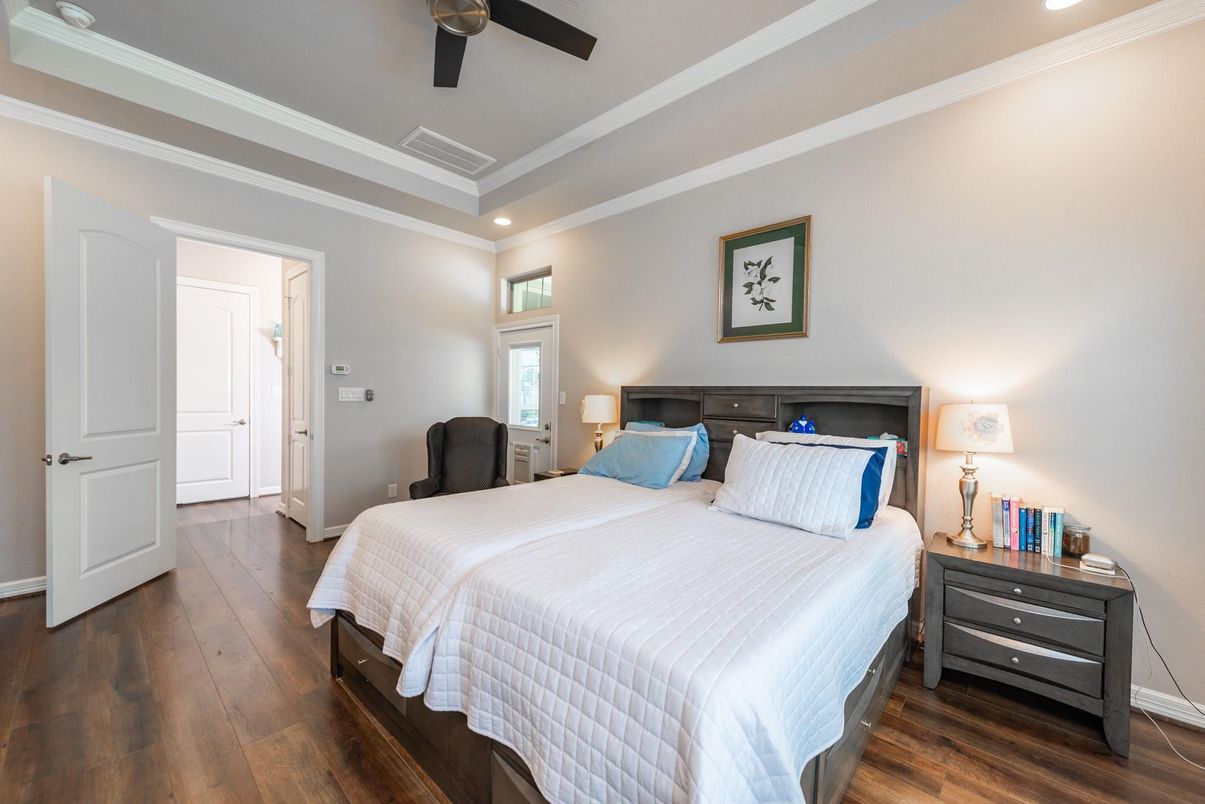 Bedroom, Interior, Recessed Lighting, Wood Texture Flooring