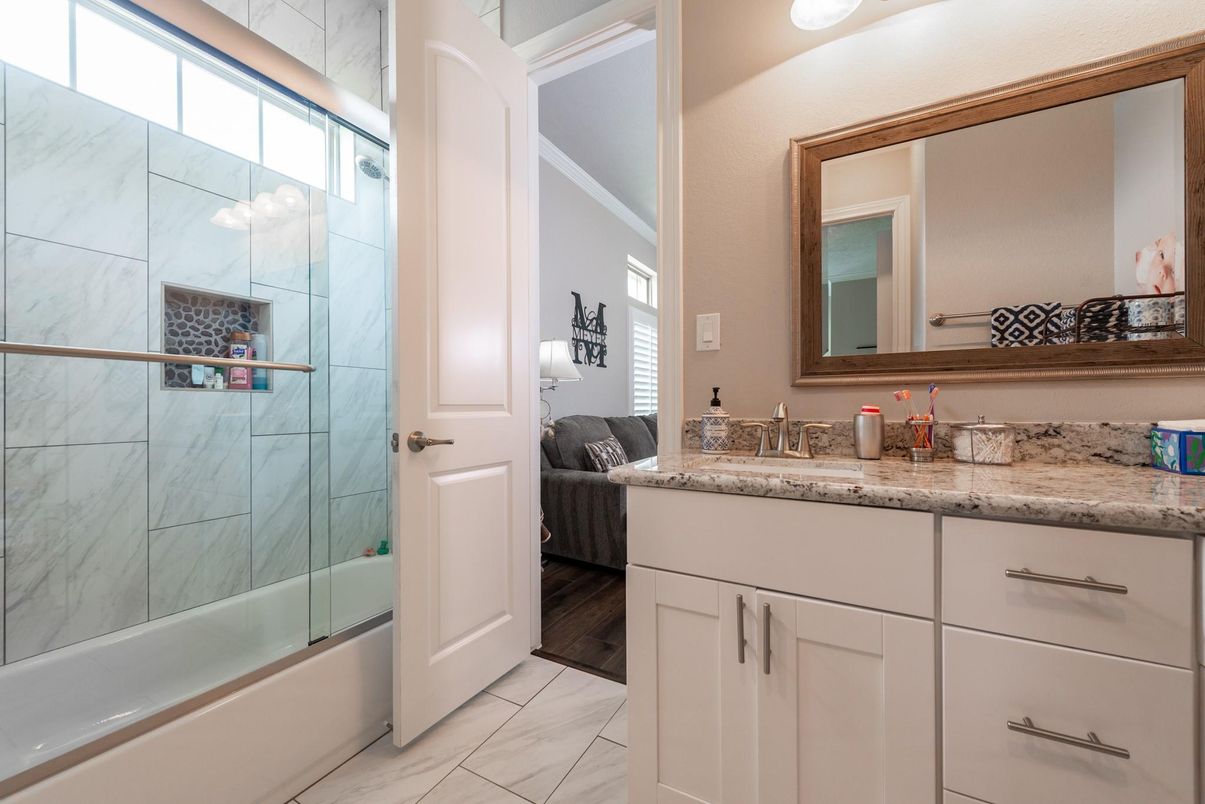 Bathroom, Dual Sink Vanities, Glass Shower, Interior, Marble, Marble Walls