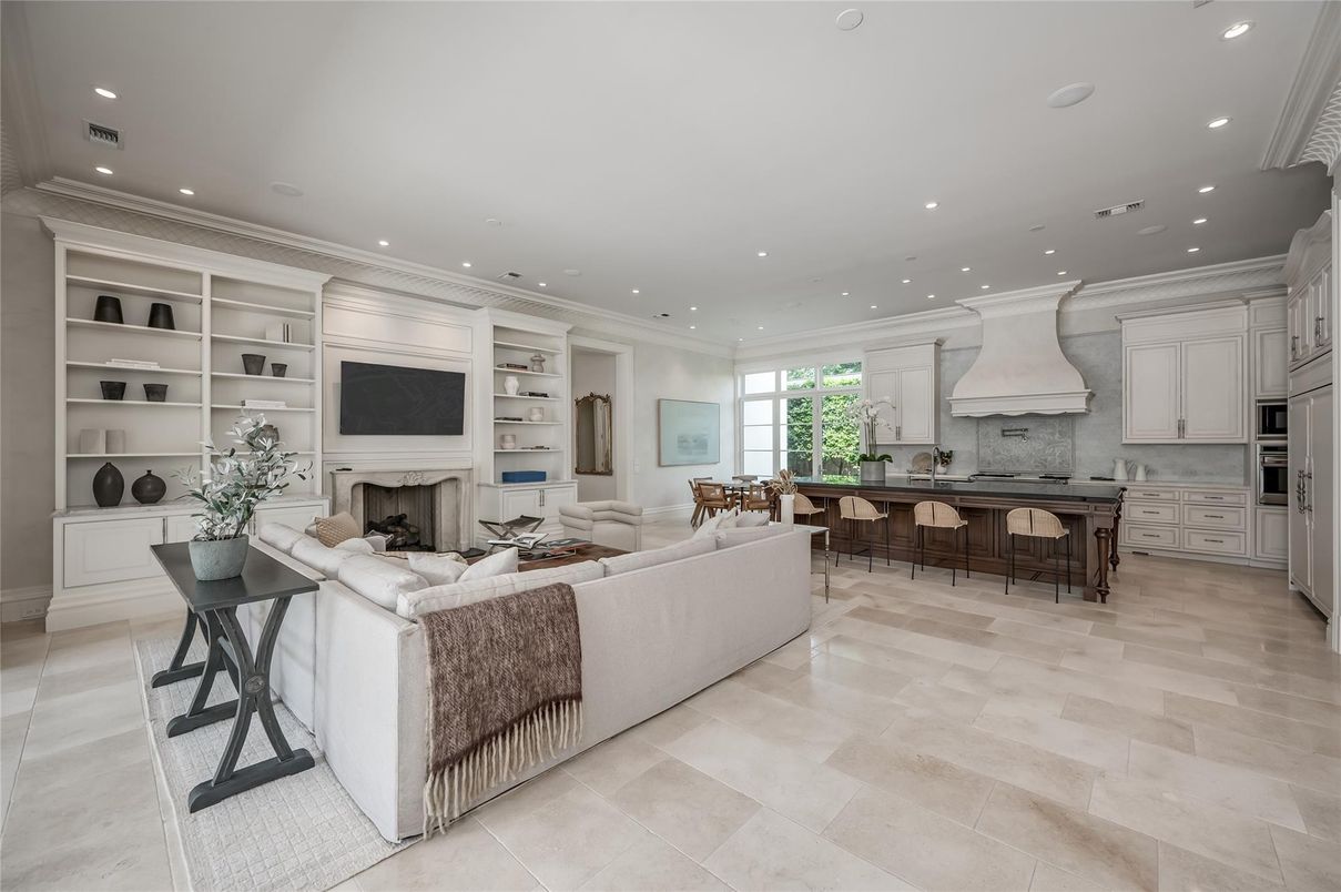 Fireplace, Interior, Kitchen, Living room, Recessed Lighting