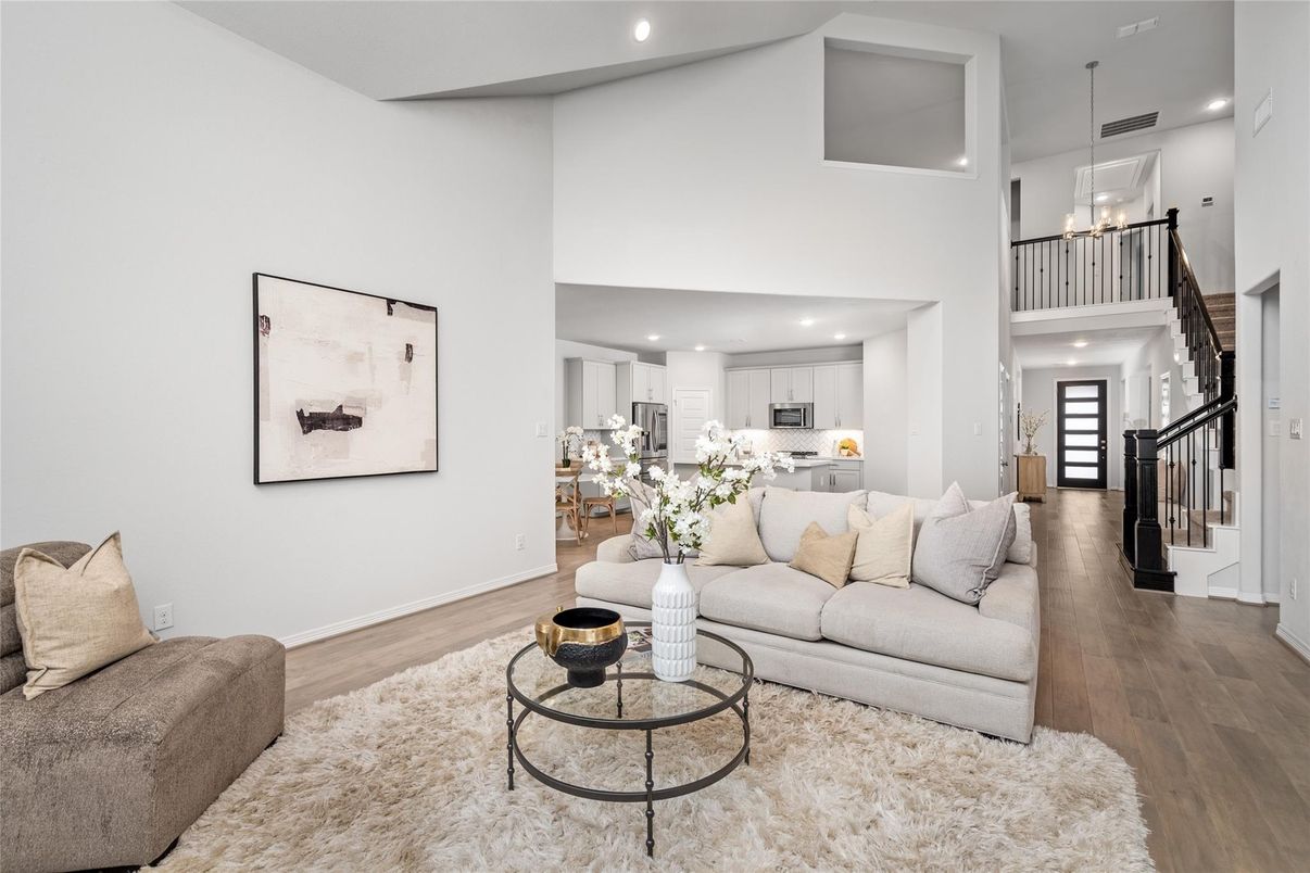 Interior, Kitchen, Living room, Pendant Lights, Recessed Lighting, Wood Texture Flooring