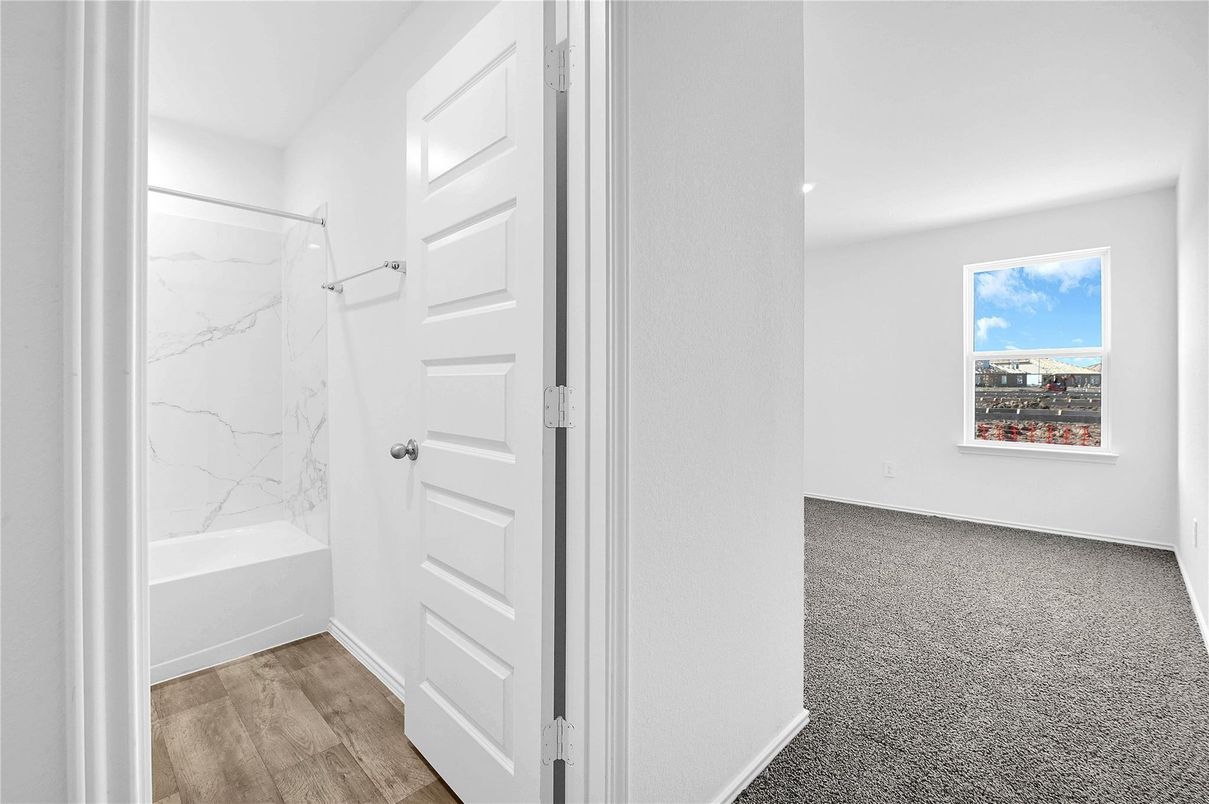 Bathroom, Interior, Marble Walls, Wood Texture Flooring