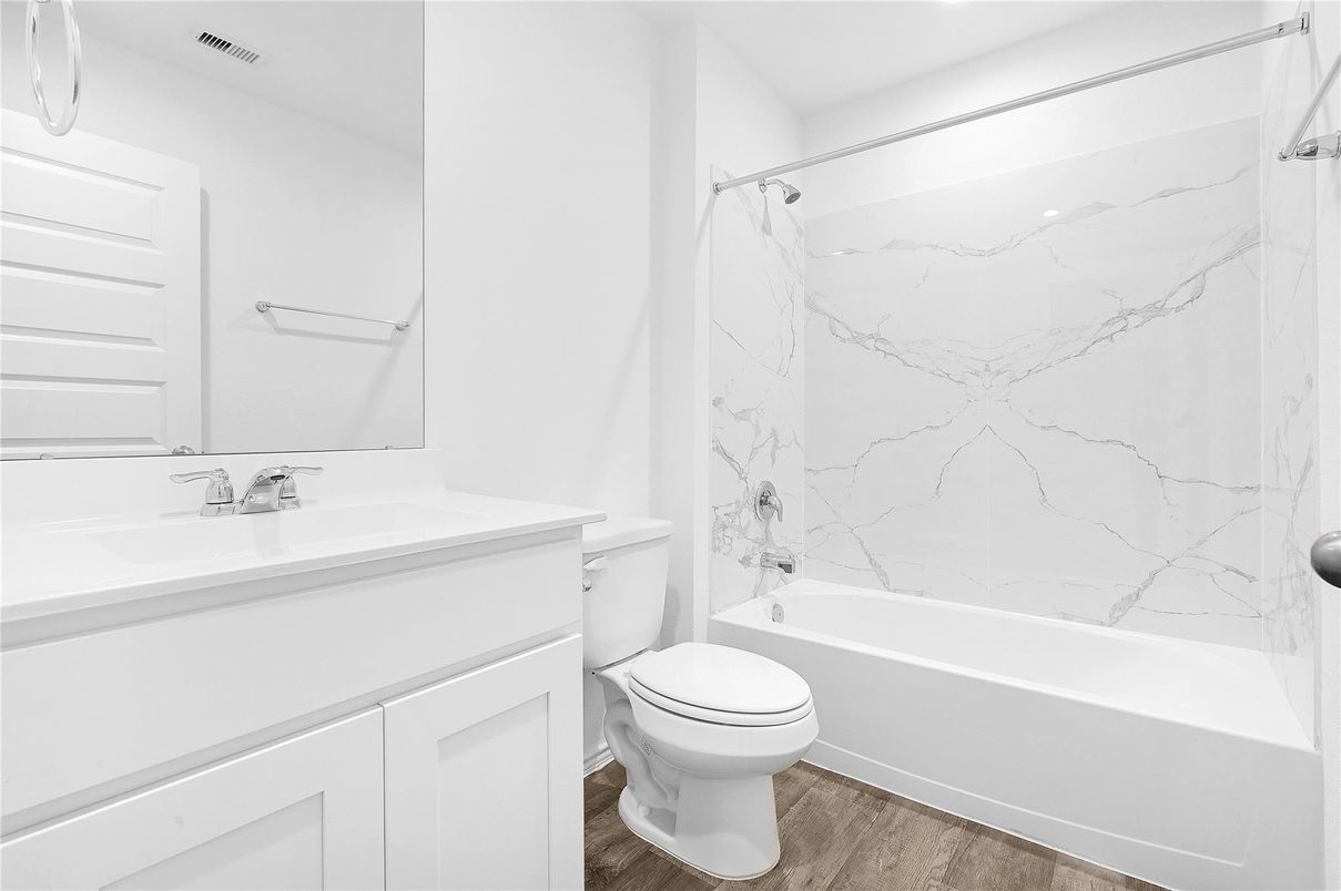Bathroom, Interior, Marble Walls, Wood Texture Flooring