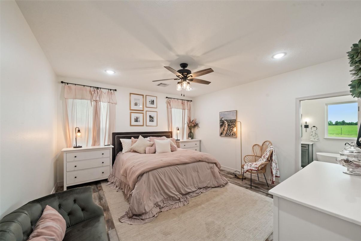 Bedroom, Interior, Recessed Lighting, Wood Texture Flooring