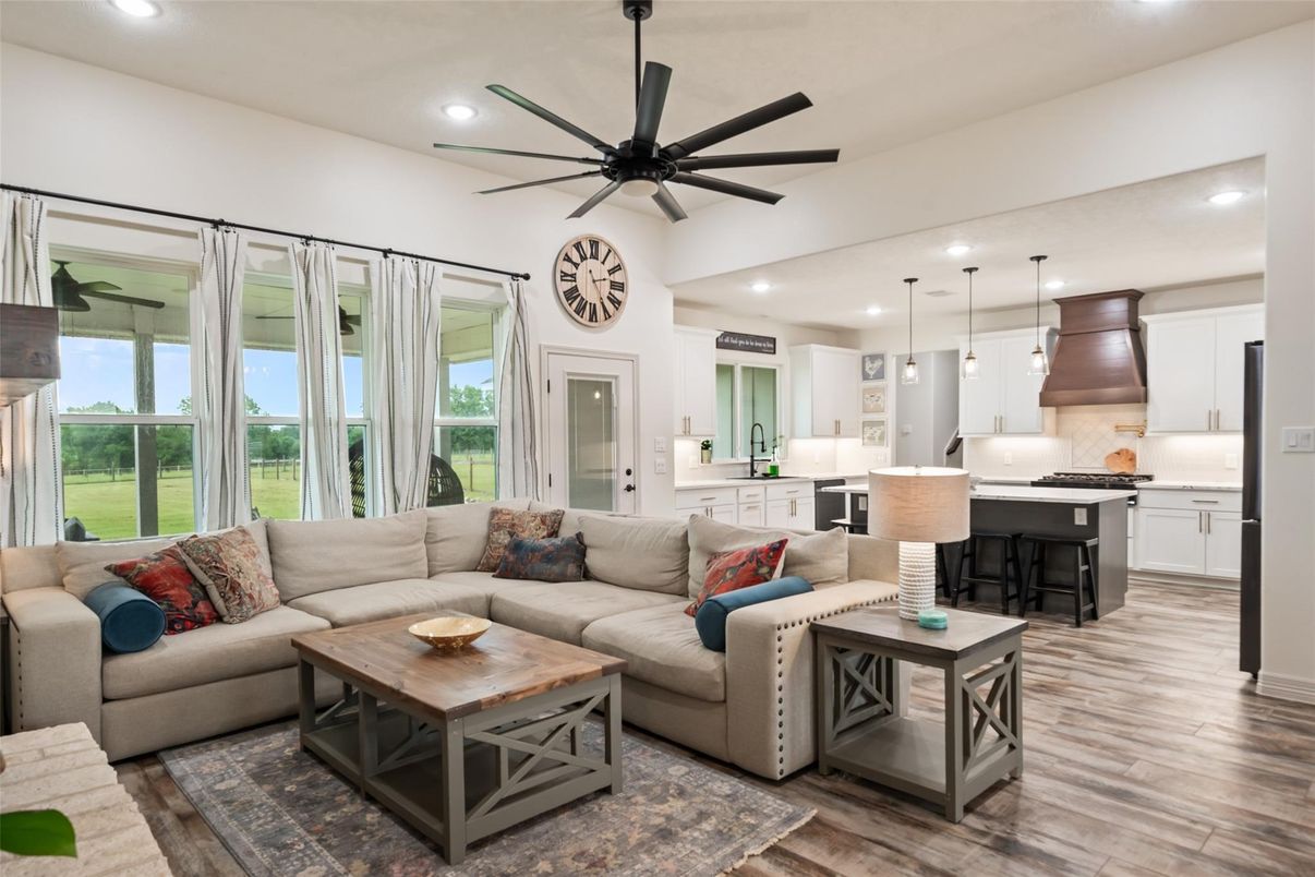 Interior, Kitchen, Living room, Pendant Lights, Recessed Lighting, Stainless Steel Appliances, Wood Texture Flooring