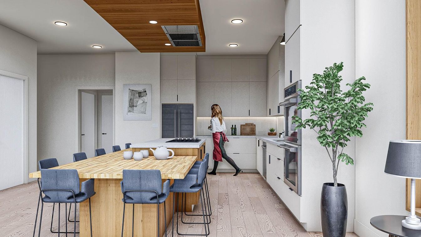 Interior, Kitchen, Recessed Lighting, Stainless Steel Appliances, Wooden Ceilings