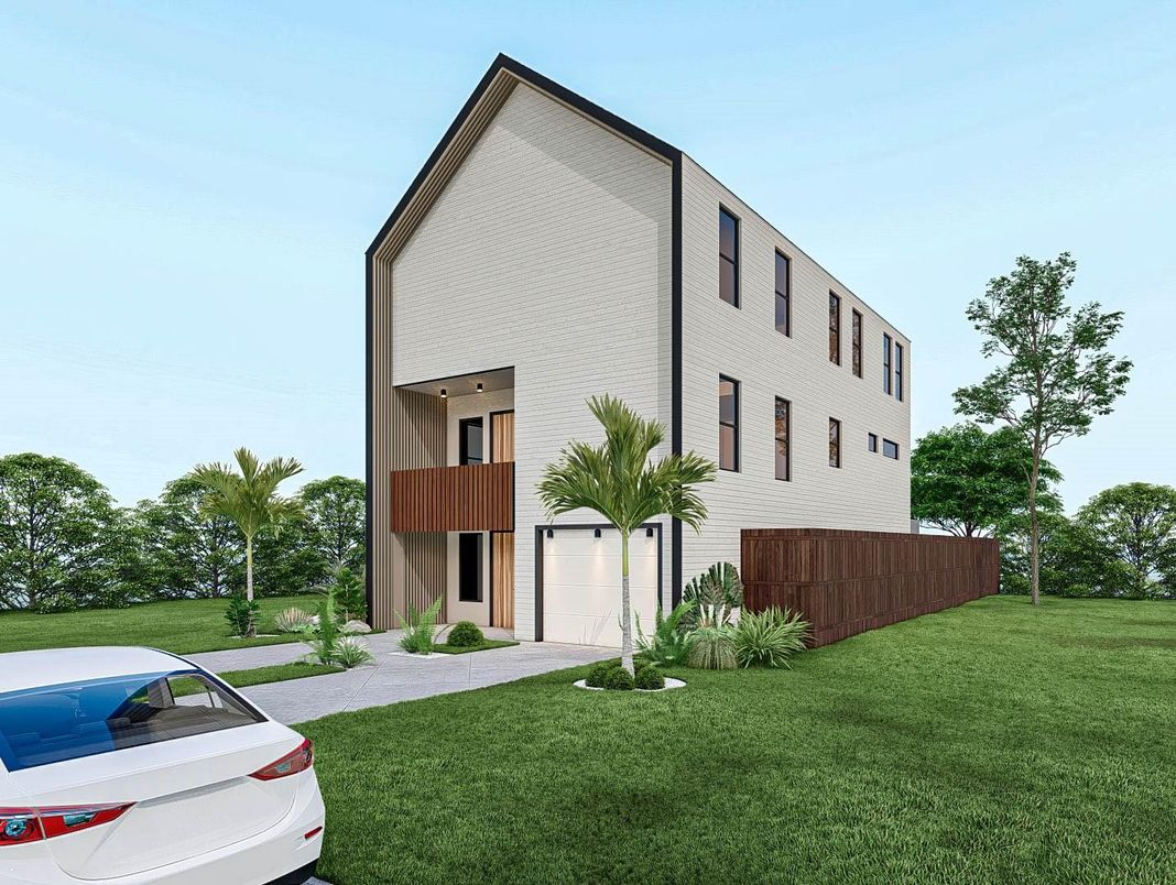 Attached, Backyard, Exterior, Facade, Brick Facade, Modern