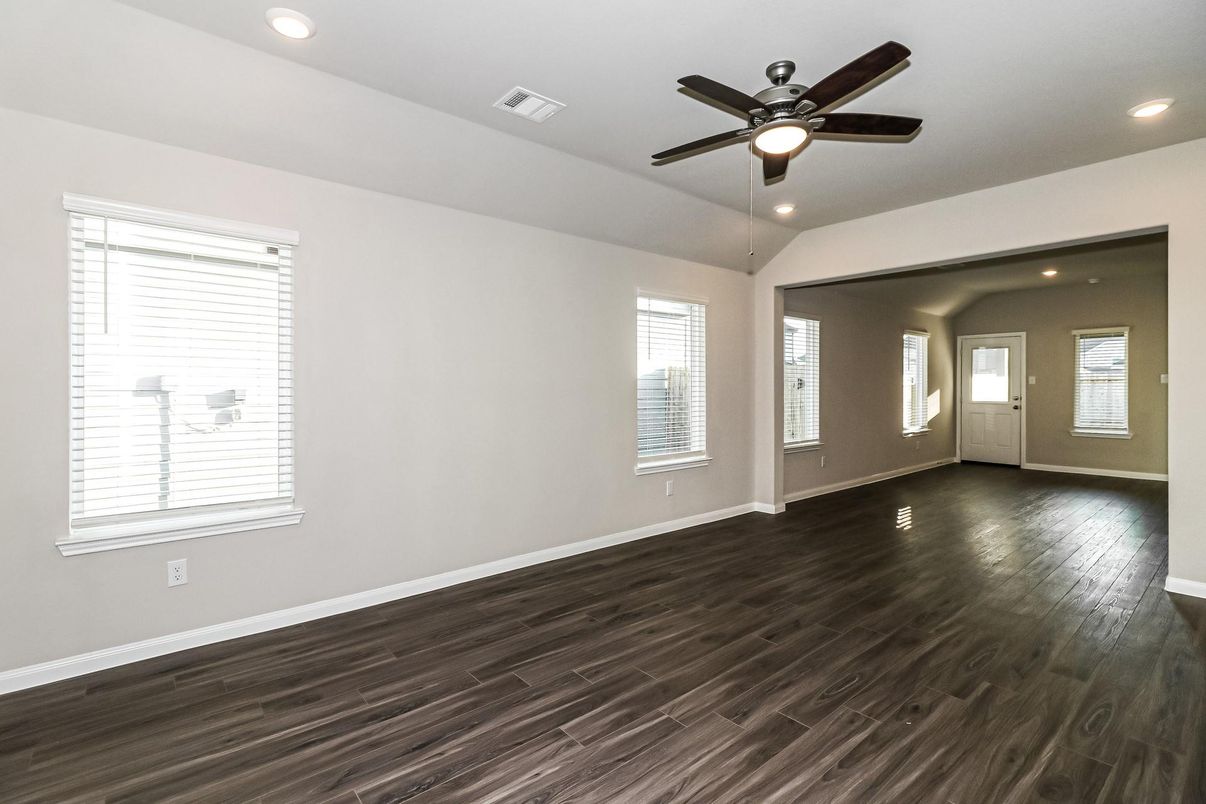 Empty room, Interior, Recessed Lighting, Wood Texture Flooring