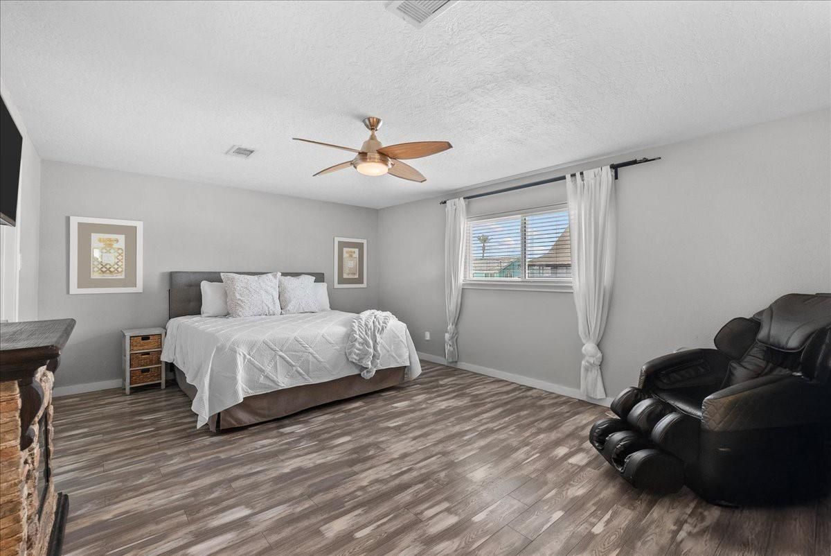 Bedroom, Fireplace, Interior, Wood Texture Flooring